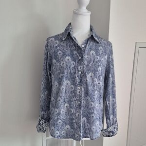 Liberty Of London Fabrics Hera Tana Lawn Peacock Feather Button Up Size Small